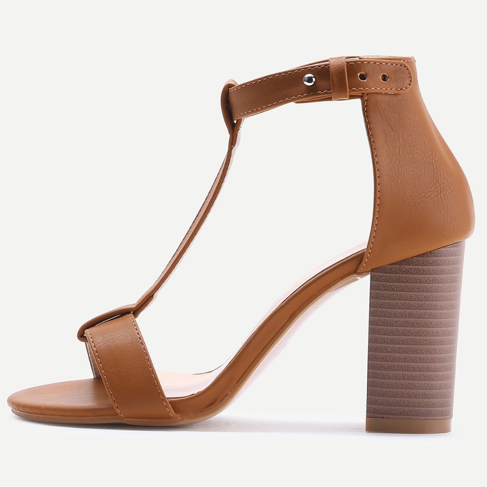 T-strap PU Block Heeled Sandals
